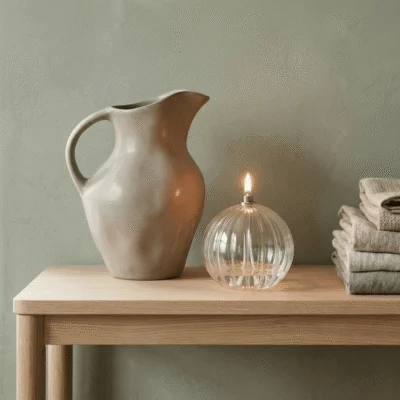 Lampe à huile striée en verre