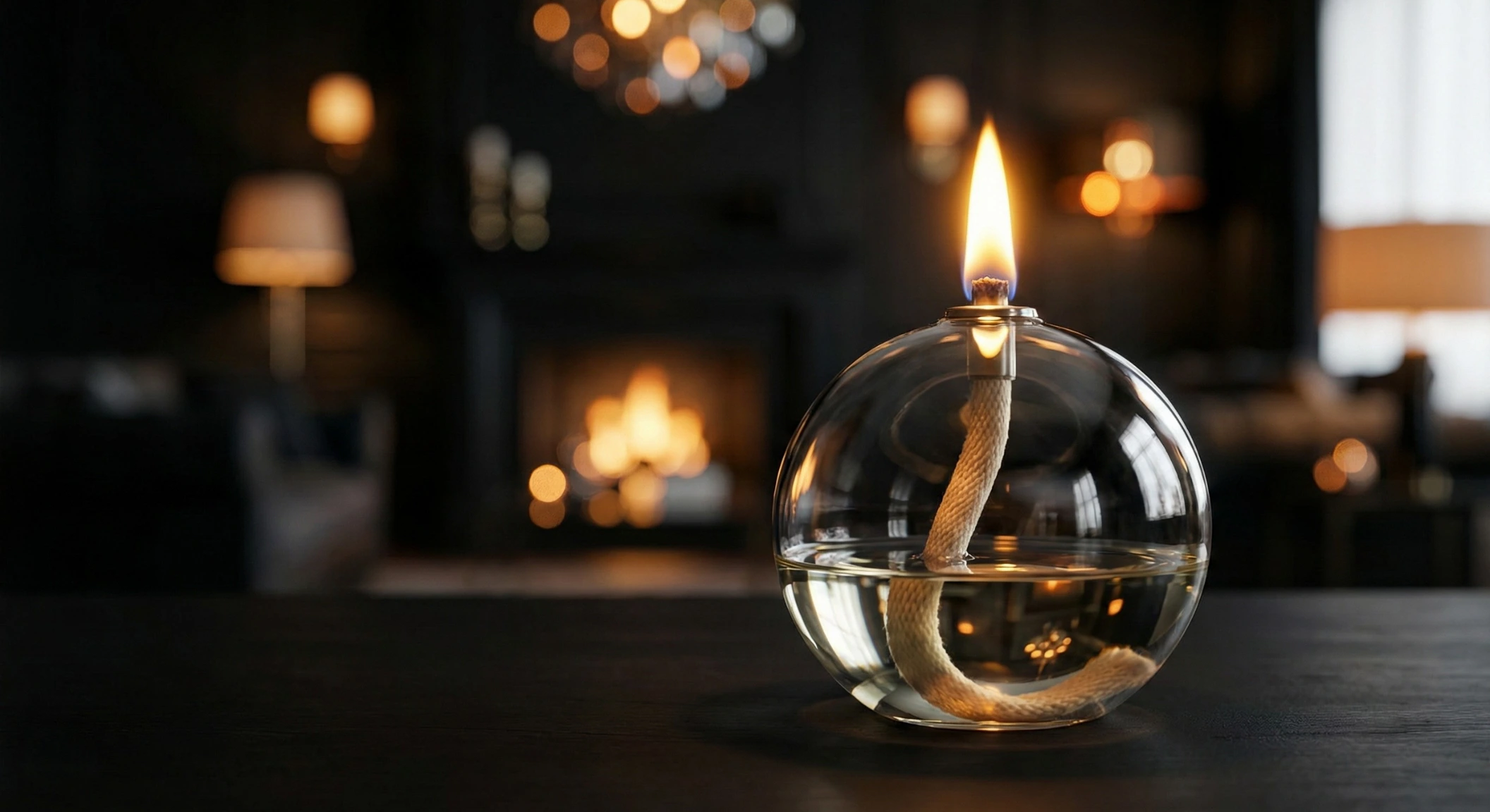 Une lampe à huile sur une table