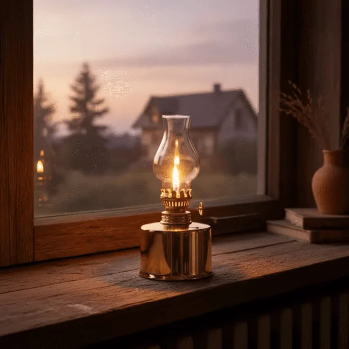 Laiton Héritage - Lampe à Huile sur une fenetre